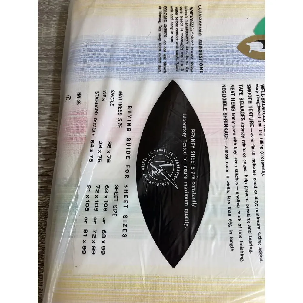 Vintage NIP Nation-wide Penney Muslin Flat Double Sheet Multicolored Stripes